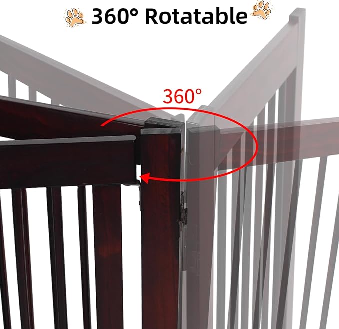 Indoor Dog Gate, Wooden Freestanding Pet Gate, Foldable Dog Gates for Doorways, No Drilling for The House, Doorways, Hallways,or Stairs, 30" Height 4 Panels Set of Support Feet Included (Espresso)