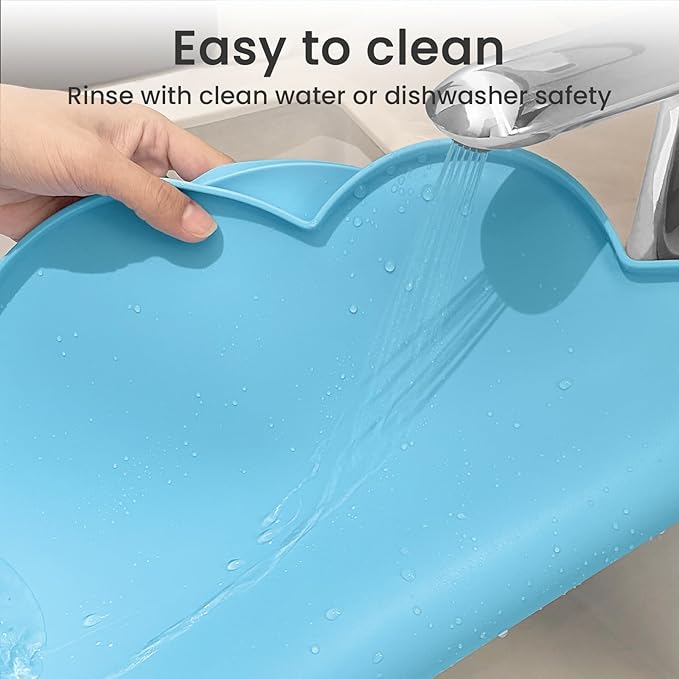 Ptlom Pet Placemat for Dogs and Cats, Non-Slip Waterproof Dog Feeding Mats Prevent Food and Water Overflow, Puppy Bowl Mat Suitable for Small, Medium and Large Pets, Silicone, Sky Blue