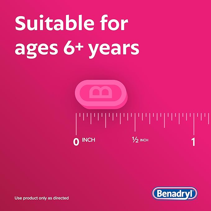 Benadryl Ultratabs Allergy Medicine, 25 mg Diphenhydramine HCl Antihistamine Tablets For Cold & Allergy Relief of Symptoms Like Sneezing, Runny Nose, Itchy Eyes & Throat, Hay Fever, 100 Count Tablets