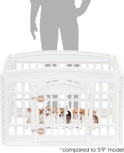 IRIS USA Dog Playpen with Door, 24” 4 Panel Pet Exercise Pen – Indoor Outdoor Puppy Play Pen, Portable Plastic Pet Fence for Small Medium Dogs, Foldable 35” x 35” x 24”, White
