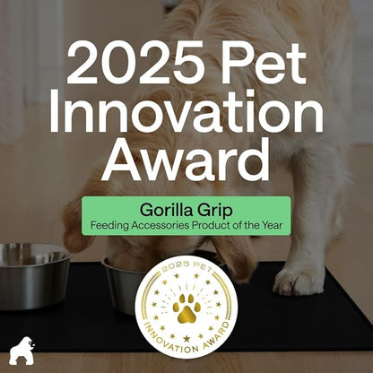 GORILLA GRIP 100% Waterproof Raised Edge BPA Free Silicone Pet Feeding Mat, Dog Cat Food Mats Contain Spills Protects Floors, Placemats for Cats and Dogs Water Bowl, Pets Accessories 18.5x11.5 Black