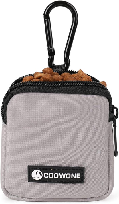COOWONE Dog Treat Pouch Pocket Sized Pet Puppy Training Pouch for Dog Training Behavior Aids, Waterproof Nylon Fabric Dog Poop Bag Holder, Hands Free Dog Walking Bag with Metal Carabiner (Grey)