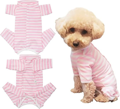 Dog’s Recovery Suit Post Surgery Shirt for Puppy, Full Coverage Dog's Bodysuit Wound Protective Surgical Clothes for Small and Medium Pets (Pink White Stripe-XL)