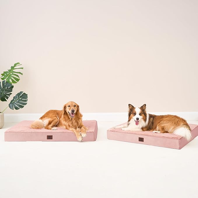 EHEYCIGA Orthopedic Dog Beds for Large Dogs with Removable Washable Cover, Pink, 36x27