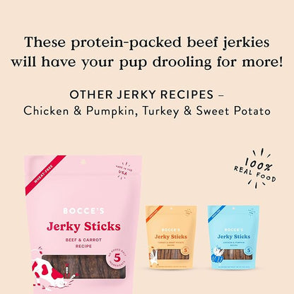 Bocce's Bakery Jerky Stick Dog Treats,Wheat-Free,Made with Limited-Ingredients,Baked in The USA with No Added Salt or Sugar,All-Naural & High-Protein,Beef & Carrot Recipe,4 oz,(Pack of 2)