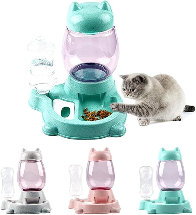 Automatic Cat & Dog Feeder Set - Self-Dispensing Food and Water Dispenser, Large Capacity (Green)