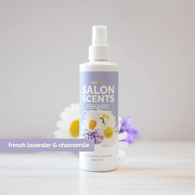 Bark2Basics Salon Scents Pet Grooming Cologne Spray - 8 oz, Natural Professional Perfume for Dogs and Cats, Long Lasting, Deodorizing, Made in The USA (Lavender Chamomile)