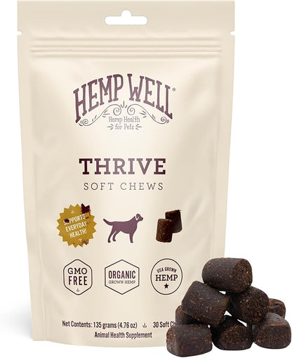 Hemp Well Thrive Chews for Dogs – Supports Healthy, Skin, Hip, Joint, and Heart Health, Promotes Immune Support, Fights Seasonal Allergies, Organically Sourced – 30 Count