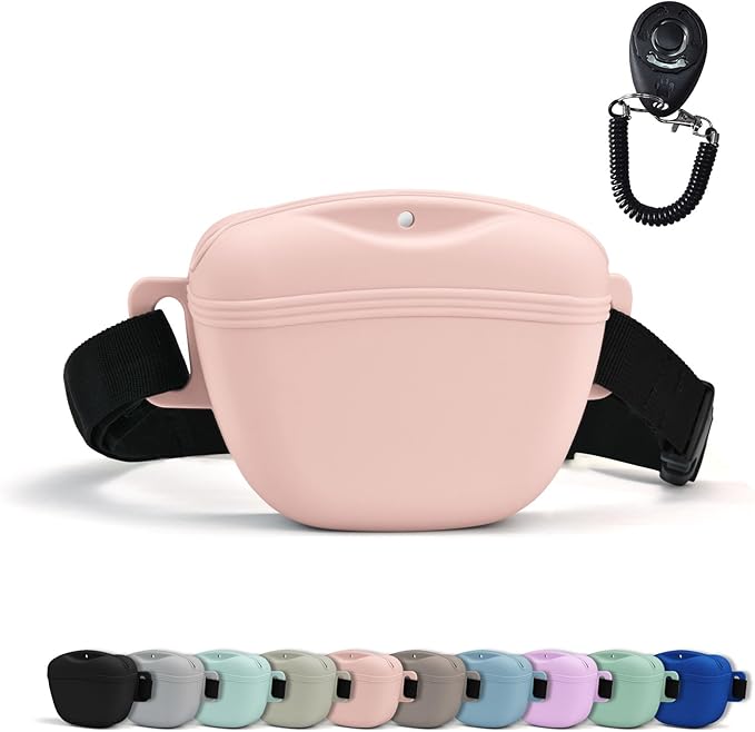 AUDWUD Magnetic Silicone Dog Treat Pouch with Adjustable Waist Belt Dog Training Bag for Small Medium Large Dogs Hands Free, Easy to Clean And Dishwasher Safe