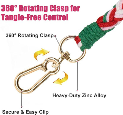 Handmade 5ft Braided Cotton Dog Leash with Unique Floral Handle, Durable and Stylish, Ideal for Small to Large Dogs,Strawberry