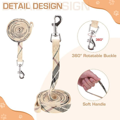 KOOLTAIL Dog Harness for Small Medium Dogs,Dog Harness and Leash Set, Step in No Pull Soft Mesh Padded Adjustable and Reflective Pet Vest Harness Puppy, Plaid Extra Harness for XS S Dogs, Beige XS