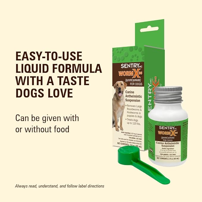 WORM X PLUS 7 Way De-Wormer Liquid for Dogs, 2 oz Canine Anthelmintic Suspension for Dogs Up to 120 lbs (pyrantel pamoate)