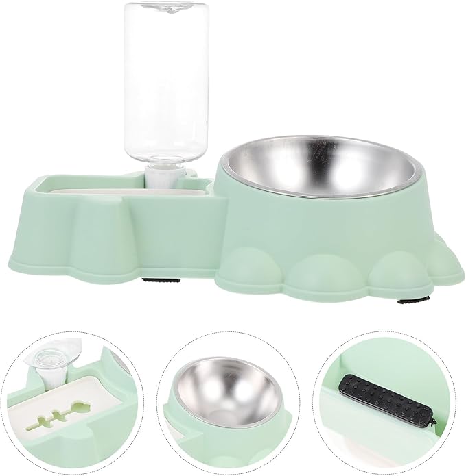 GALPADA Automatic Stainless Steel Dog Bowl with Water Container and Food Dispenser, Wear-Resistant Pet Feeder for Puppies and Dogs, Green, Suitable for Home Use