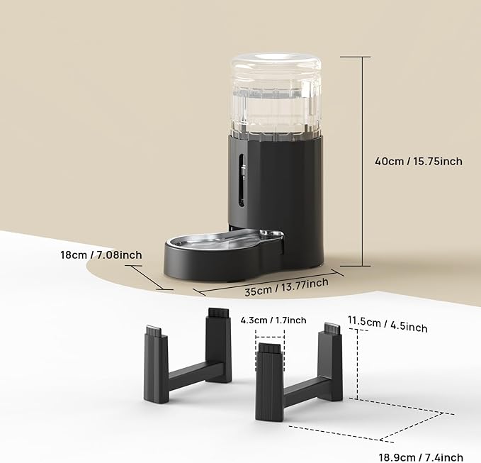 CZPET Elevated Dog Water Bowl Dispenser for Large Dogs,8L Tall Raised Pet Waterer Stand,Relieve Neck Pressure,Large Capacity and Drinking Area Noise-Free for Pets (8L+Stand,Black)