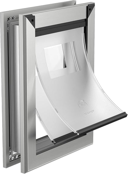 MAVRICFLEX Heavy Duty Dog Door for X-Large Dogs Up to 220LBS, Aluminum Frame Dog Door with Double Sliding Panel and 2 Soft Flaps, Easy to Install, Extra-Large, Matte Silver