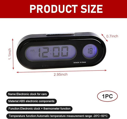 Eratus 1 PC Car 2.95" x 1.1" x 0.7" Digital Clock with Thermometer, Angle Adjustable Dashboard Vent Mini LCD Luminous Large Screen Clock, Black