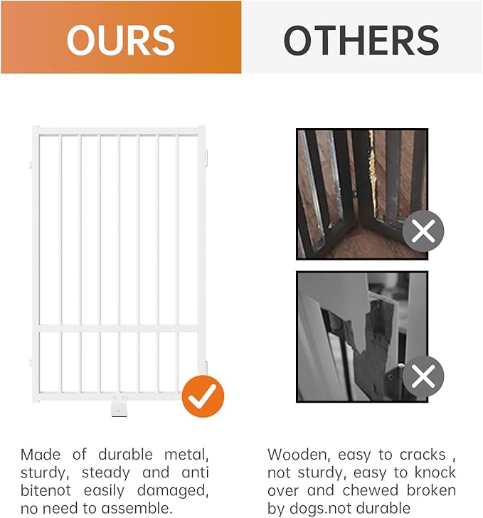 SNUOWU Full Metal Freestanding Dog Gate with Door, 32''Height Foldable Pet Dog Fence for Indoor & Outdoor, 2 Panels Extra Wide Free Standing TallDog Gates for Doorways,House,Stairs,Porch,Deck,Yard
