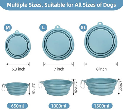 Kytely 2 Pack Collapsible Dog Bowls - 1000ml Portable Pet Food & Water Bowls with Carabiner Clip, Foldable Travel Dog Dish for Hiking, Walking, Camping (Blue & Grey)