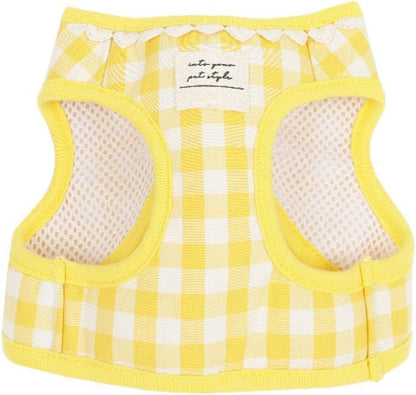Country Chic Pet Harness and Leash Set, Gingham Pattern Breathable Mesh (Yellow, L(14.3-22.0 IBS)/(6.5-10 KG))