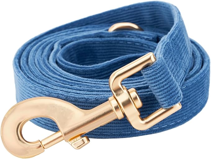 Soft Cotton Dog Leash, 5 Ft Heavy Duty Corduroy Dog Leashes with Gold Metal Hook for Small Medium Large Dogs,Medium,Dark Blue