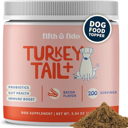 Fifth & Fido Turkey Tail Mushroom for Dogs – Lipoma Treatment for Dogs - Mushroom Supplement with Immune Support for Lipoma, Lumps & Bumps – Premium Pet Vitamins and Supplements Made in USA, 200 Serv.