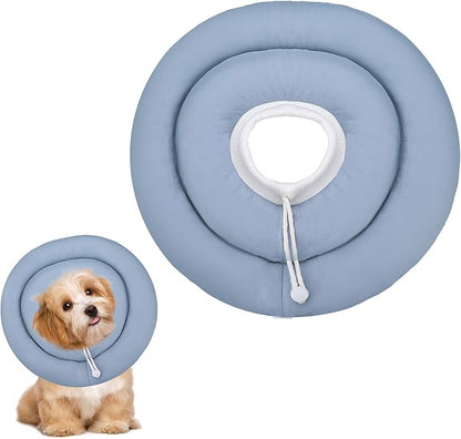 Waterproof Escape-Proof Soft Dog Cones, Adjustable Small Dog Donut Collar with Elastic Neckband, Elizabethan Collar for Dogs, Neck Pillow for Dogs and Cats (Blue-Gray, L)