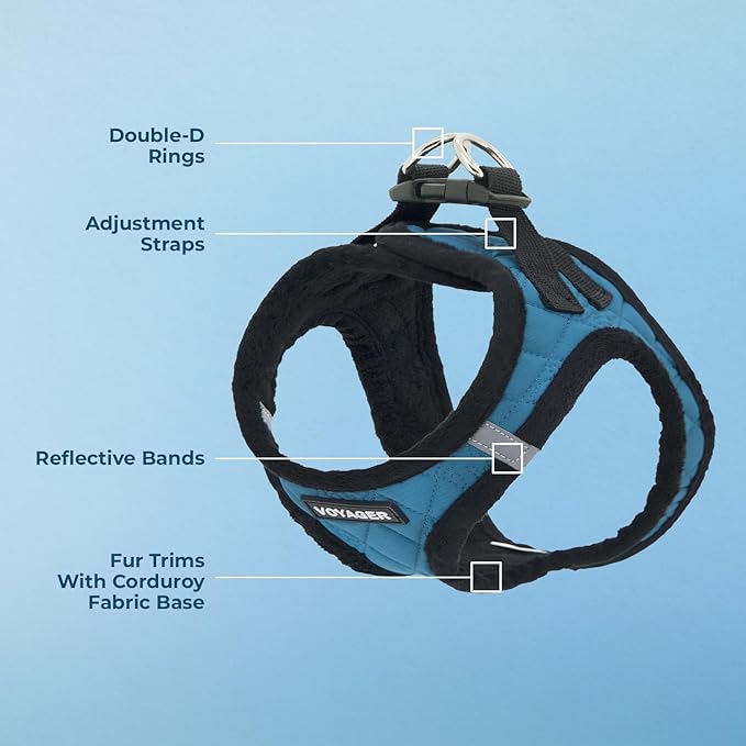 Best Pet Supplies - All Weather Plush, Reflective, No Pull Harness for Small, Medium Dogs, Cats - Secure with Hook & Loop Fastener, Buckle, Double D-Rings - Turquoise Plush, XS