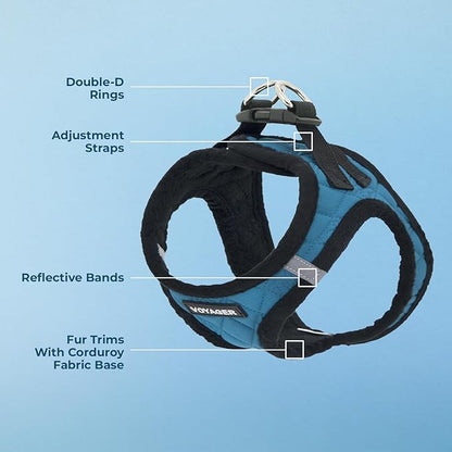 Best Pet Supplies - All Weather Plush, Reflective, No Pull Harness for Small, Medium Dogs, Cats - Secure with Hook & Loop Fastener, Buckle, Double D-Rings - Turquoise Plush, S