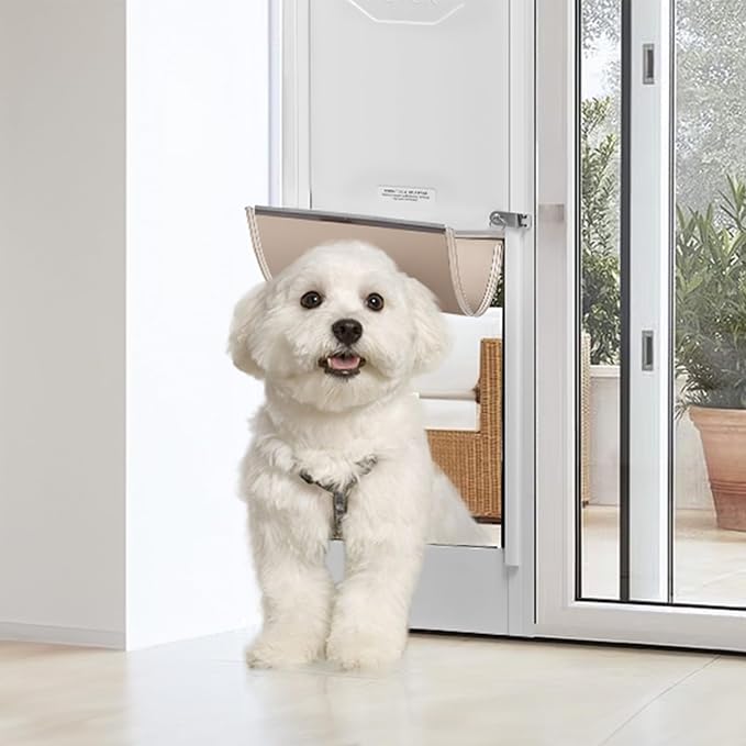 VEVOR Dog Door for Sliding Glass Door, 75 7/8"-80 11/16" Adjustable Height Doggy Door for Sliding Doors, Aluminum Frame Tempered Glass Pet Door with Hinge Structure Flap and Lock for Medium-Sized Dogs