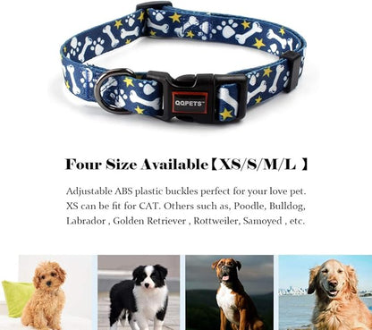 QQPETS Adjustable Soft Dog Collar: Print Flower Pink Multicolor Cute Patterns for XS Small Medium Large Pet Girl Boy Puppy Walking Running Training (S, Bone)