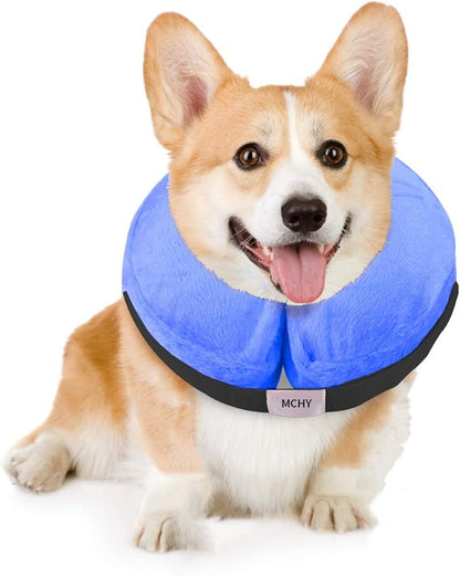 MCHY Inflatable Dog Cone,Adjustable Recovery Collar for Dogs After Surgery,Prevent from Biting & Scratching,Not Block Vision (Blue, M-Neck 10''- 14'')