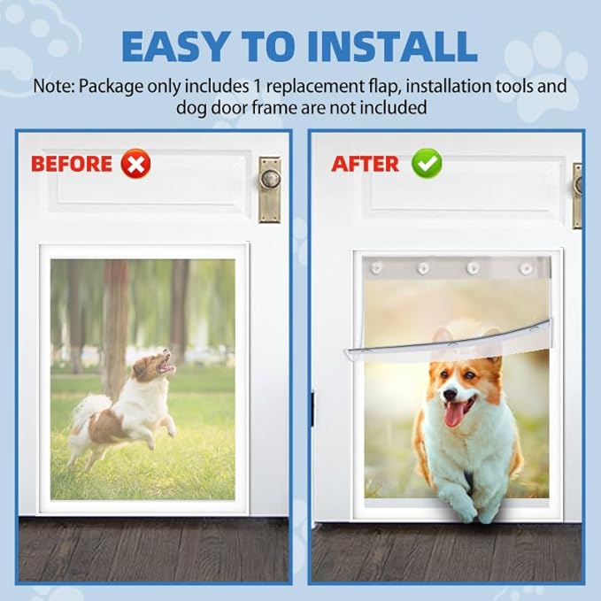 Extra Large Replacement Dog Door Flaps, Clear Pet Door Replacement Flap Compatible with 9.88" x 18" Dog Door, Weather Resistant Replacement Flap Fits Pets Up to 90 Lbs