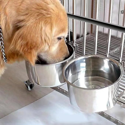 2 Pack Large Dog Water Food Bowls, Dog Crate Water Bowl No Spill, Water Bowl for Crate Cage Accessories, Kennel Water Bowls Hanging, Stainless Steel Dogs Bowls Dish Coop Cup for Large Medium Breeds