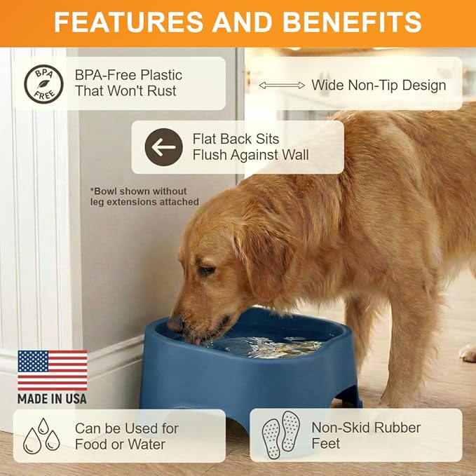 Neater Pet Brands Extra Large Water Bowl for Dogs, Elevated Outdoor Dog Water Bowl (2.25 Gallon XL Capacity), Big Trough Style Food Dish for Indoors or Outside, No Spill Large Dog Bowls, Dark Blue