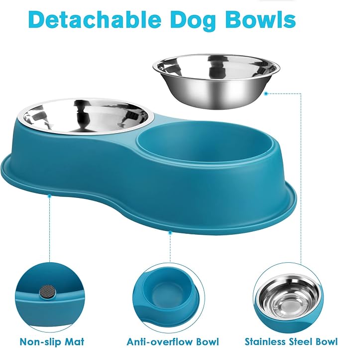 Epetslove Dog Bowls Double Dog Water and Food Bowls Stainless Steel Bowls with Non-Slip Resin Station, Pet Feeder Bowls for Puppy Medium Dogs Cats