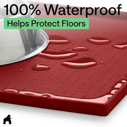 GORILLA GRIP 100% Waterproof Raised Edge BPA Free Silicone Pet Feeding Mat, Dog Cat Food Mats Contain Spills Protects Floors, Placemats for Cats and Dogs Water Bowl, Pets Accessories 32x24 Red