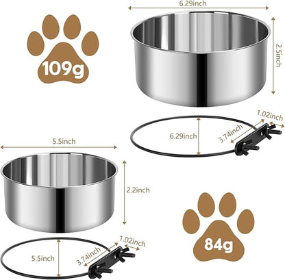 2 Pack Kennel Bowls Mountable,Dog Crate Water Bowl No Spill,Hanging Dog Bowl for Crate Cage,Stainless Steel Dogs Water Feeder Dish for Dogs Cats Bunny Ferret Bird,Silver