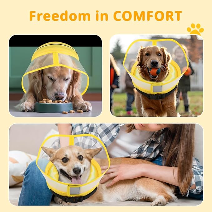 Soft Dog Cone Collar, Inflatable Cones Alternative After Surgery for Large/Medium/Small Dogs to Stop Licking, Elizabethan Neck Ecollars of Shame with Anti-Lick Shield, XL Comfy Pillow Recovery