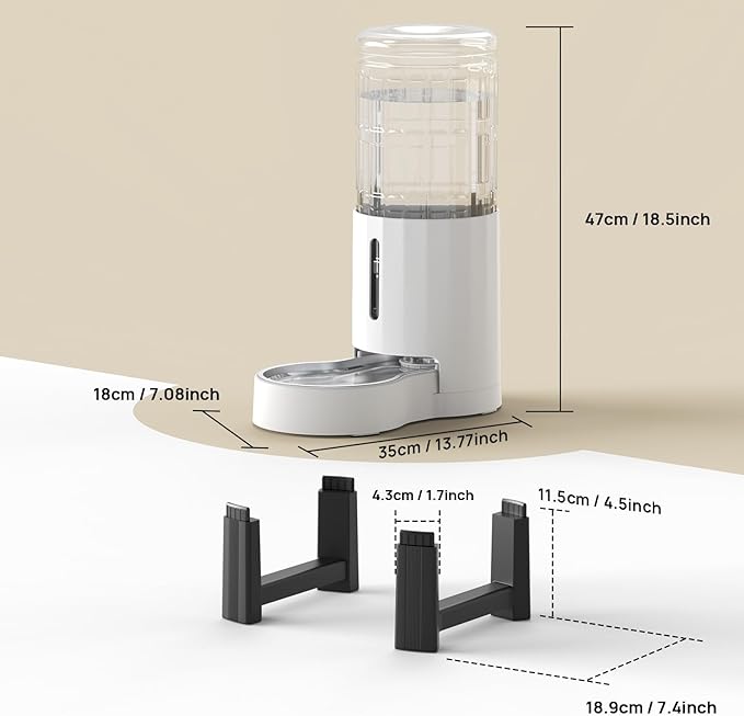 CZPET Elevated Dog Water Bowl Dispenser for Large Dogs,2.5 Gallon Tall Raised Pet Waterer Stand,Relieve Neck Pressure,Large Capacity and Drinking Area Noise-Free for Pets (9.5L+Stand,White)