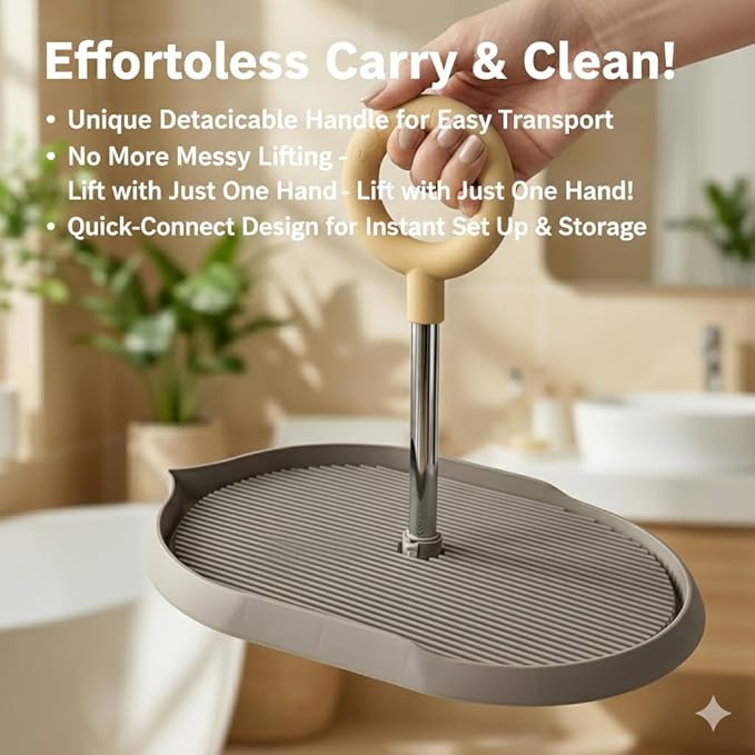 Dog Potty Tray with Handle, minandhua Indoor Puppy Potty Training Tray & Pee Pad Holder, Oval Design with Pour Spout & Non-Slip Grid, Easy-Clean for Small Medium Large Dogs (Brown)