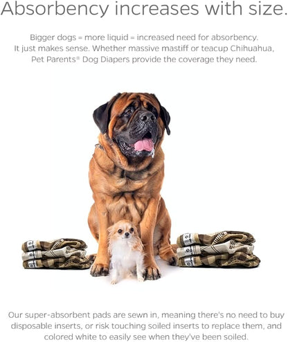Pet Parents® Washable Dog Diapers (3pack) + Extendrs® of Durable Doggie Diapers, Premium Dog Diapers Female & Male (X-Large, Oxford)