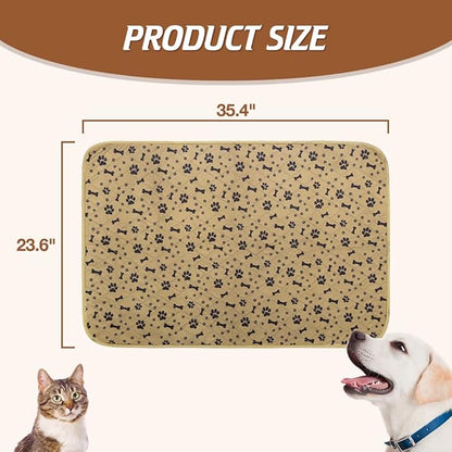 BINGPET Waterproof Dog Food Mat Non-Slip - 2 Pack Dog Bowl Mat Absorbent Pet Feeding Mats Washable Pee Pads for Puppies Cats, Bone & Paw Pattern 35.4" X 23.6"