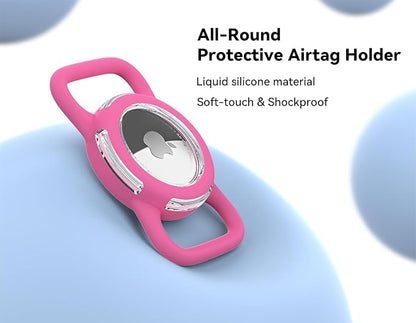 Waterproof Airtag Holder for Dog Collar, Soft Full-Body Protective Airtag Holder for Dog & Cat Collars, Ultra-Durable, Easy Installation, Lightweight Clear Airtag Case (Rose, Regular)