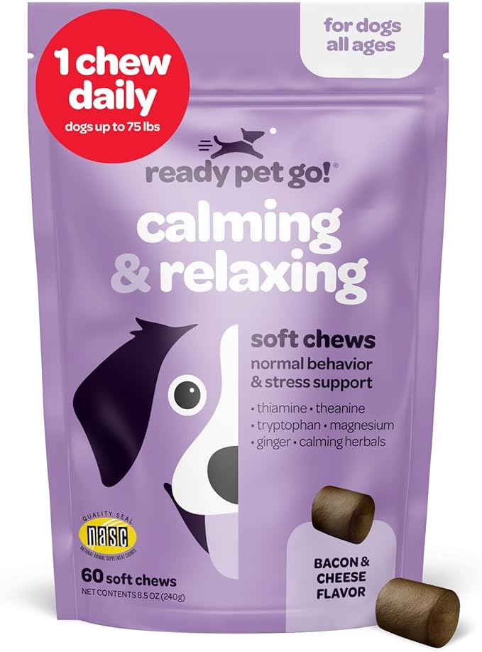 Calming Chews for Dogs | Herbal Dog Calming Chews for Anxiety from Normal and Occasional Stressors Including Separation Storms Grooming & Travel | NASC Certified & Made in the USA | 60 Count