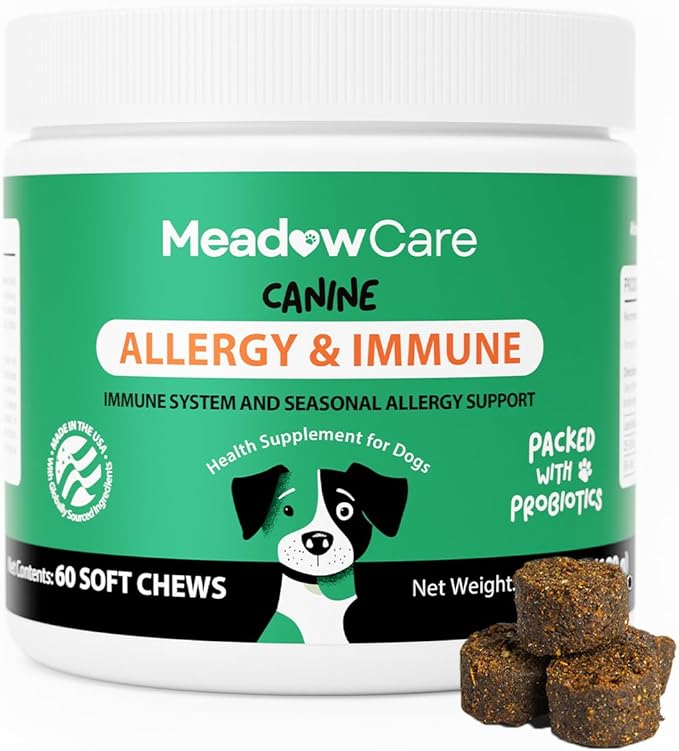 Allergies & Immune Support for Dogs | Canine Seasonal Allergy Relief & Healthy Immune System Support | Packed with Probiotics and Turmeric | 60 Soft Chews180 g (6.35 oz) | Meadowcare