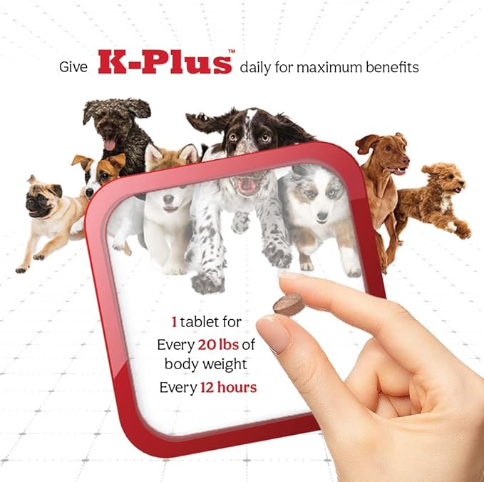 K-Plus Potassium Citrate Plus Cranberry Supplement for Dogs - UTI Remedy Chewable Tablets - Supports Bladder Health - For Every Dog Breed (100 Tabs)
