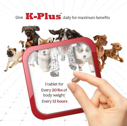K-Plus Potassium Citrate Plus Cranberry Supplement for Dogs - UTI Remedy Chewable Tablets - Supports Bladder Health - For Every Dog Breed (100 Tabs)