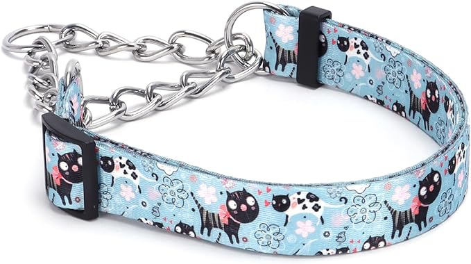 Martingale Dog Collar with Stainless Steel Chain - Limited Chain Cinch Training Collar for No Pull Training Dog - Flower Multicolor Cute Patterns - Premium No Slip Collar (HA12NO10, S)