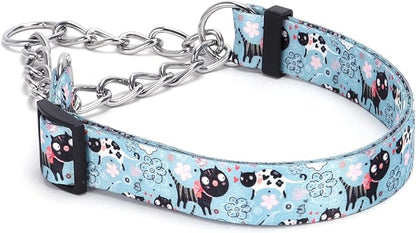 Martingale Dog Collar with Stainless Steel Chain - Limited Chain Cinch Training Collar for No Pull Training Dog - Flower Multicolor Cute Patterns - Premium No Slip Collar (HA12NO10, S)