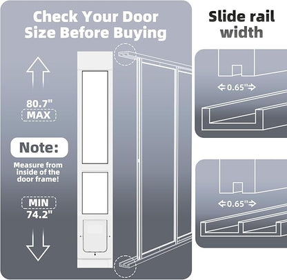 Dog Door for Sliding Glass Door with Magnetic Plastic Flat, Sliding Door Pet Doggie Door Insert with Lock, Adjustable Height No-Cut Required Doggy Door Access Renters, Apartments, Patio (White, M)